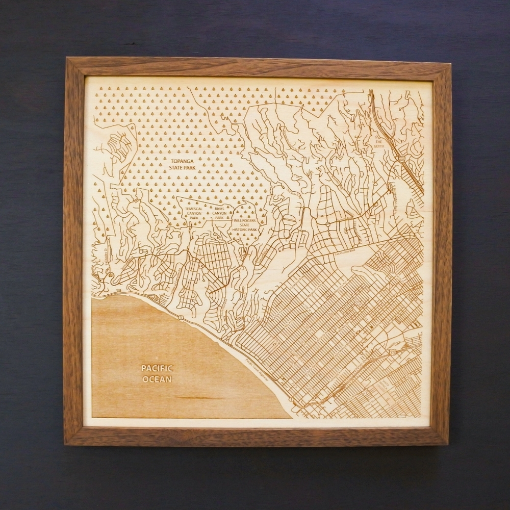 Etched Atlas Santa Monica California Wooden Map Wall Hanging